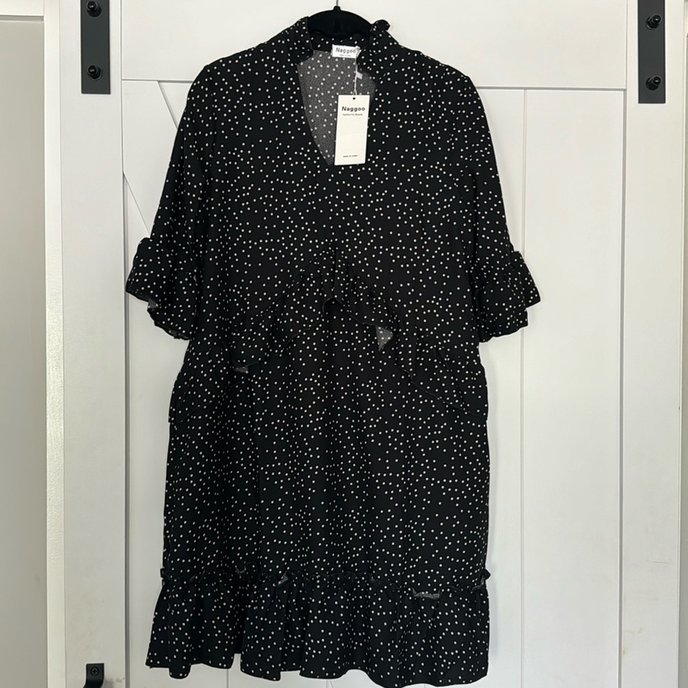 NWT Women’s Ruffle Polka Dot V Neck Casual Dress